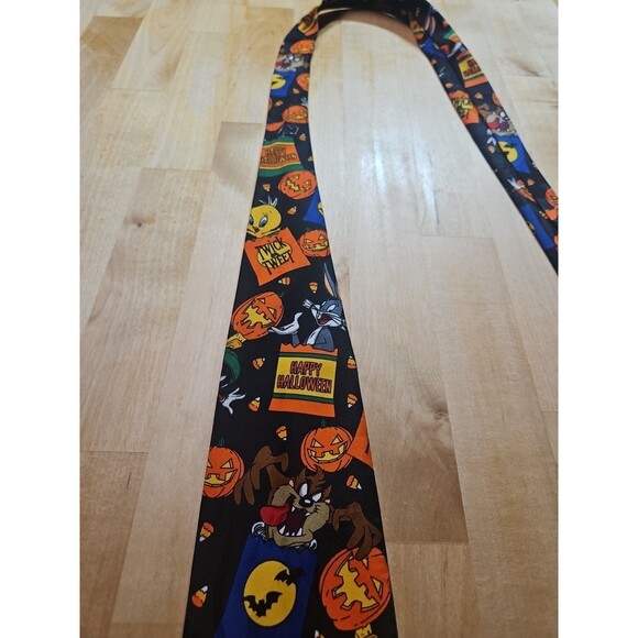 Vintage Looney Tunes Halloween Neck Tie Bugs Bunny Daffy Duck Taz Pumpkins - Picture 4 of 10